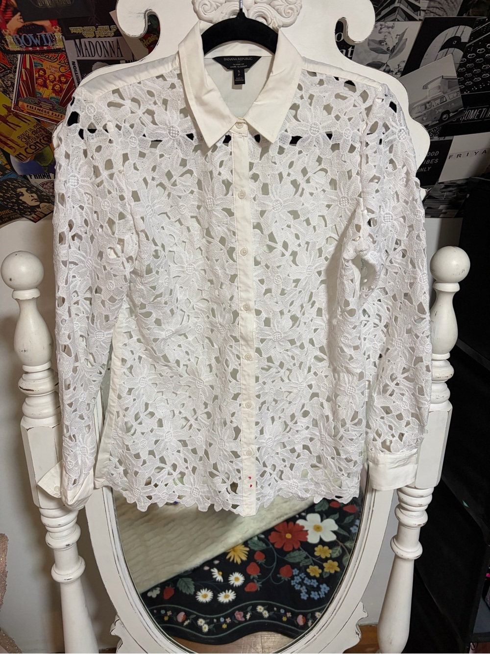 Banana Republic White Crochet Lace Button-Down Shirt